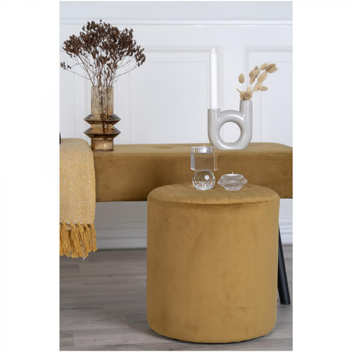Pouf EJBY  Velours Jaune Moutarde