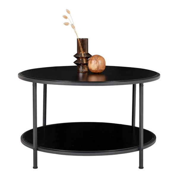 Table Basse Ronde VITA Avec Structure Noire Et Plateaux Noirs Ø80x45 Cm