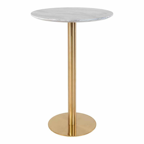 Table De Bar BOLZANO - Plateau Aspect Marbre Et Base en Laiton House Nordic  - Table de bar design