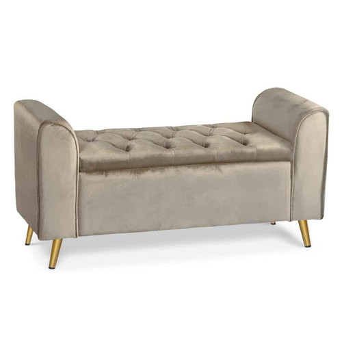 Banc Coffre WINA Velours Taupe Pieds Or
