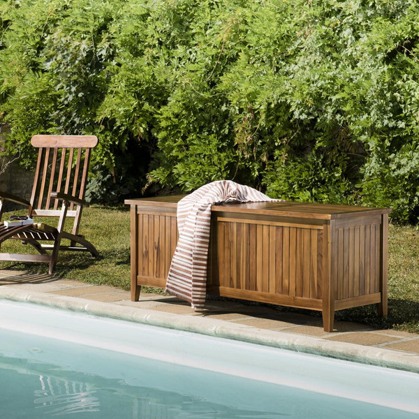 Coffre de jardin piscine HANNA en bois teck huilé 165x55cm