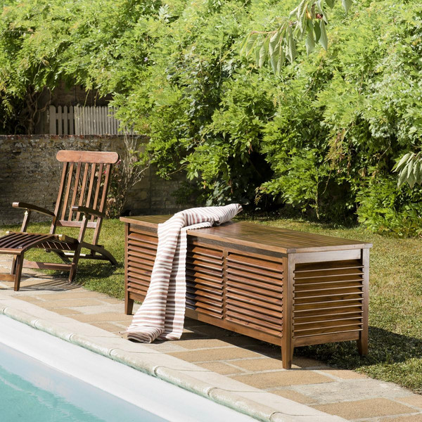 Coffre de jardin piscine HANNA en bois teck huilé 200x55cm
