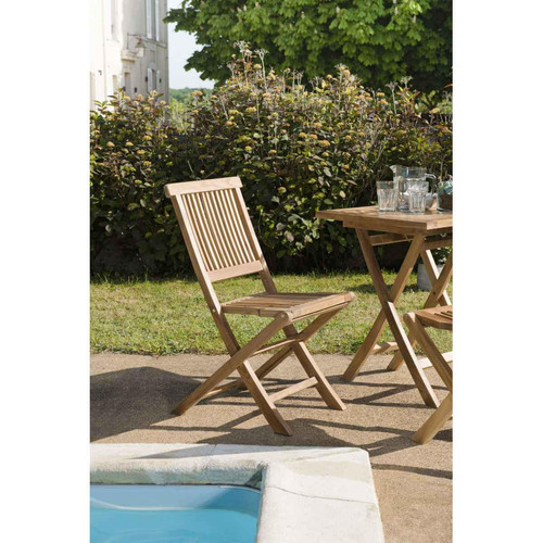 SALON DE JARDIN EN BOIS TECK 4/6 pers : Ensemble de jardin - 1 Table rectangulaire extensible 120/180*90 cm et 6 chaises
