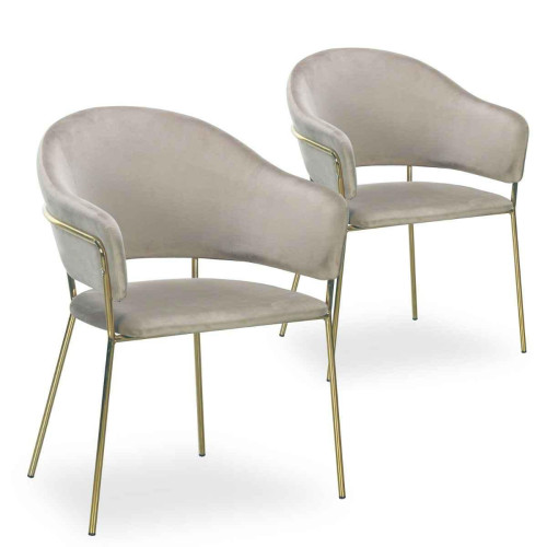 Lot De 2 Chaises/Fauteuils CILO Velours Taupe - Pouf et fauteuil design
