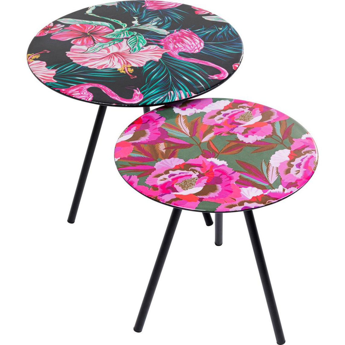 Lot De 2 Tables d'Appoint Flamingo Flower