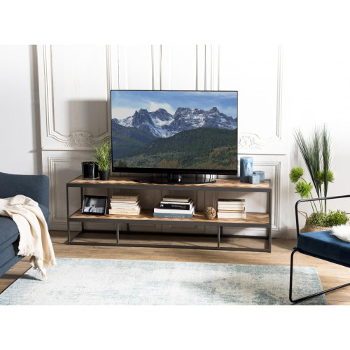 Meuble TV 2 niveaux en bois et métal CARLA - Meuble tv design