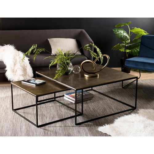 JONAS - Table d'appoint carrée aluminium doré et noir pieds métal