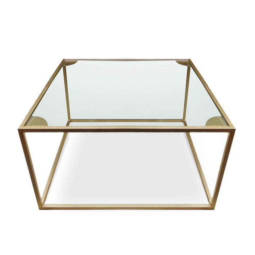 Table Basse Carrée RIVEL Métal Or Et Verre Transparent - Table basse verre design