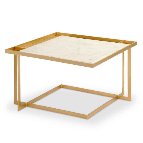 Table Basse Carrée TOCADE Marbre Et Métal Or 3S. x Home  - Table basse