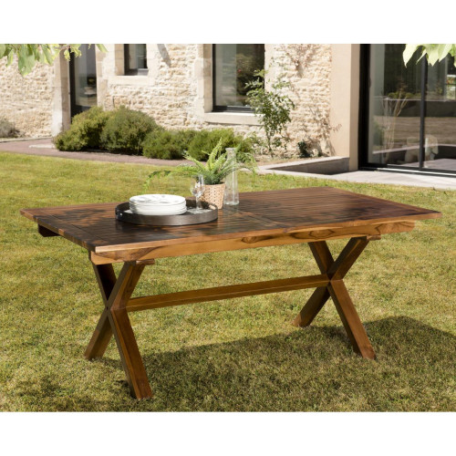 Table de jardin HANNA 8/10 personnes - rectangulaire pieds croisés extensible 180/240x100cm en bois teck huilé Macabane  - Table de jardin design