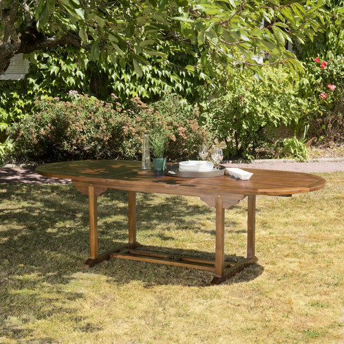 Table de jardin HANNA 8/10 personnes - Table ovale extensible 180/240 x 100 cm en bois teck huilé Macabane  - Table de jardin design