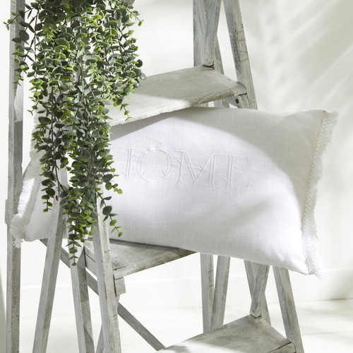 Coussin Blanc Broderie Home Craie Capucine - Charme