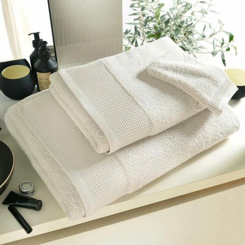 Lot de 2 gants de toilette blanc craie en coton 15x21 BEESPONGE  - becquet - Cuisine salle de bain becquet