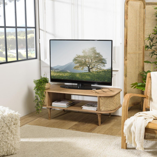 Meuble TV marron bois de jamelonier et cannage naturel ISA - Meuble tv design
