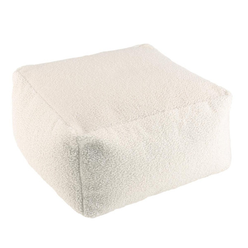 Pouf carré 53x53cm tissu bouclette blanc  - Pouf blanc design