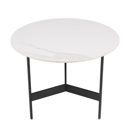 Table basse ronde Blanc 50x50cm plateau effet marbre piètement métal 
