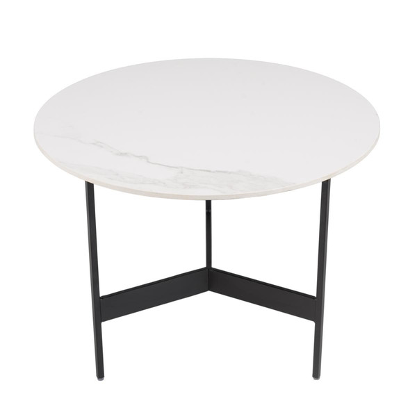 Table basse ronde Blanc 50x50cm plateau effet marbre piètement métal DALY
