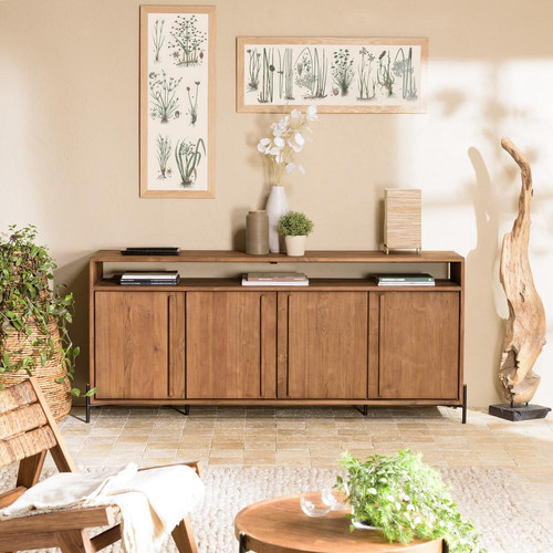 ALIDA Buffet 4 portes 2 niches en bois de teck recyclé - Macabane - Salon meuble deco