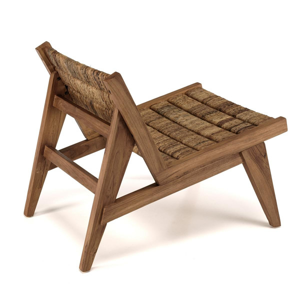 ALIDA Fauteuil lounge en bois de teck recyclé assise en tissage