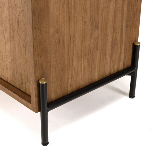 Buffet minimaliste 2 portes, 2 étagères en bois de teck recyclé et pieds en métal noir