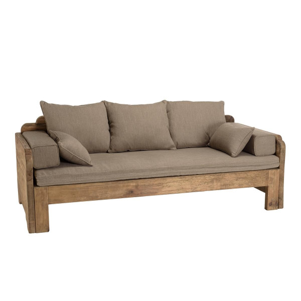 Canapé-lit bois Pin recyclé 3 places avec coussins SANDY