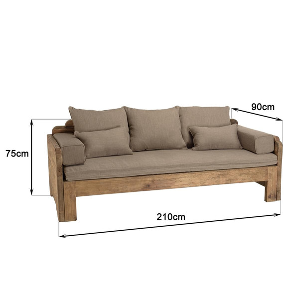Canapé-lit bois Pin recyclé 3 places avec coussins SANDY