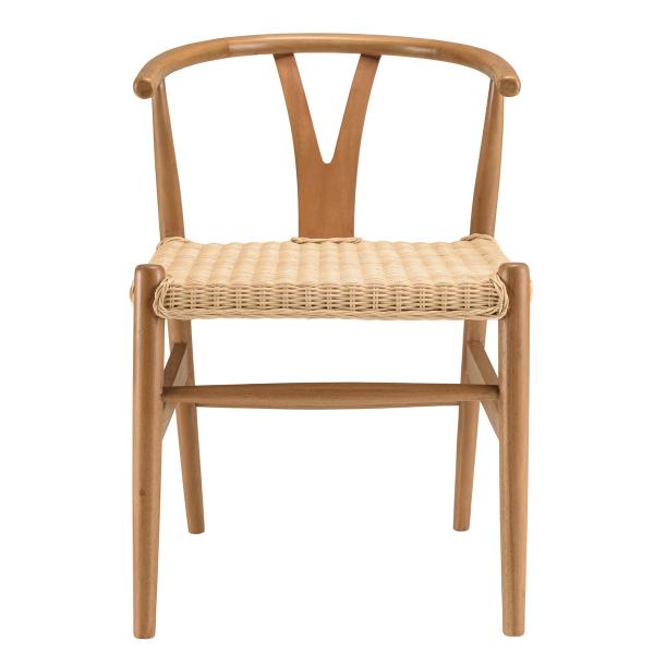 Chaise en bois de mahogany avec dossier arrondi et assise en rotin WILL Marron