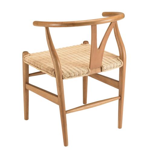 Chaise en bois de mahogany avec dossier arrondi et assise en rotin WILL Marron