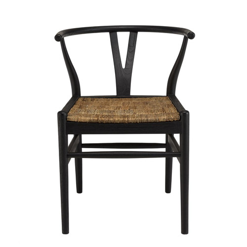 Chaise noire en bois de teck recyclé dossier arrondi