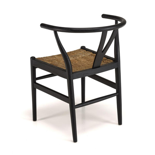 Chaise noire en bois de teck recyclé dossier arrondi