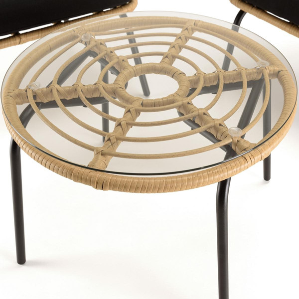 Ensemble de 2 fauteuils rotin synthétique et table basse ronde MALO