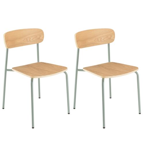 Lot de 2 chaises « écolier » Bois de frêne et pieds Acier Vert d’eau TOM - Macabane - Macabane meubles
