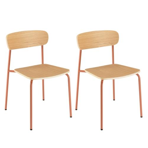 Lot de 2 chaises « écolier » en Bois de frêne et Acier terracotta TOM - Macabane - Macabane meubles