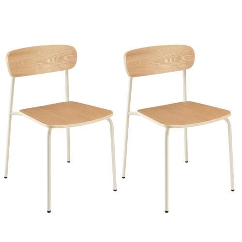 Lot de 2 chaises « écolier » en Bois de frêne et pieds Acier Blanc TOM Macabane  - Macabane meubles