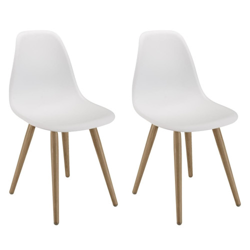Lot de 2 chaises blanches pieds couleur naturelle MALO Macabane  - Salon de jardin marron