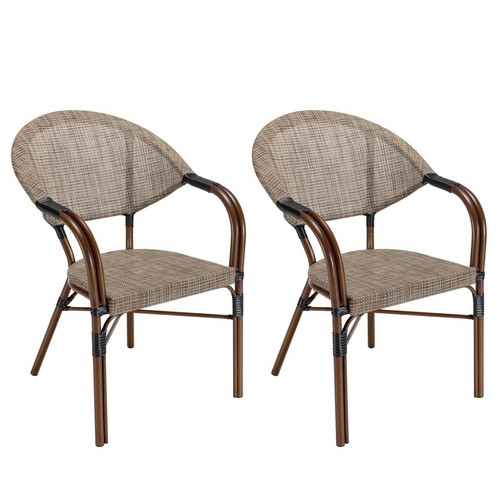 Lot de 2 chaises de jardin bistrot en acier textilène taupe VIANNEY Macabane  - Macabane jardin meuble deco