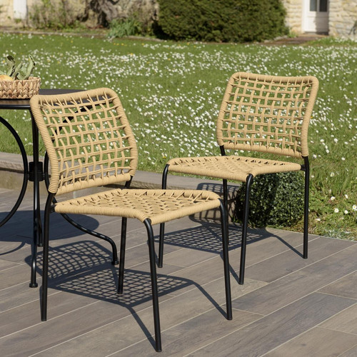 Lot de 2 chaises de jardin en cordage tressé beige VIANNEY Macabane  - Jardin meuble deco