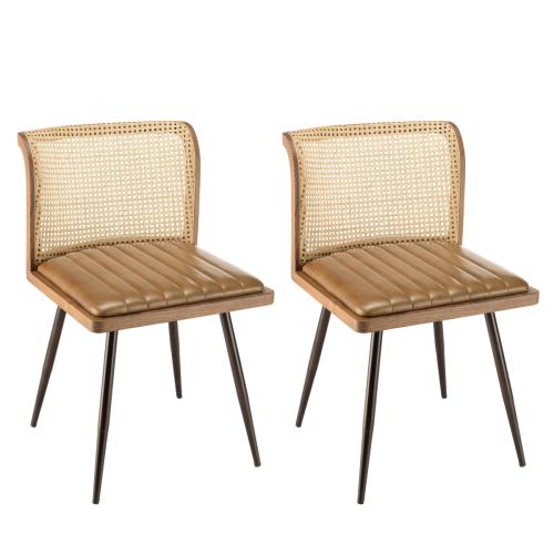 Lot de 2 chaises avec assise matelassée en cuir et en bois de mangier MARCEL Marron