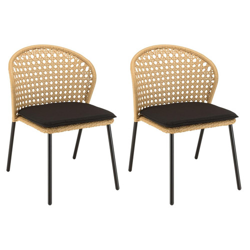 Lot de 2 chaises rotin synthétique couleur naturelle MALO - Macabane - Salon de jardin design