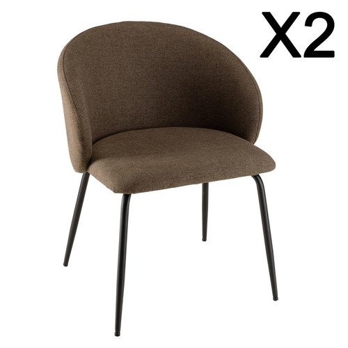 Lot de 2 chaises tissu marron dossier arrondi pieds acier noir TOM Macabane  - Lot de 2 chaises design