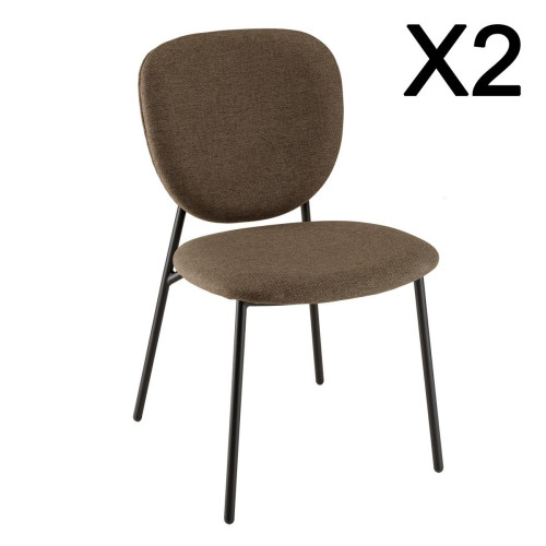 Lot de 2 chaises tissu marron pieds acier noir TOM Macabane  - Lot de 2 chaises design