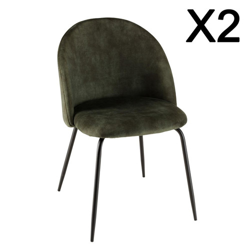 Lot de 2 chaises velours vert sapin dossier arrondi pieds acier TOM Macabane  - Lot de 2 chaises design