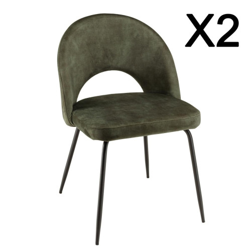 Lot de 2 chaises velours vert sapin dossier ouvert pieds acier TOM - Macabane - Edition Authentique Salle à manger