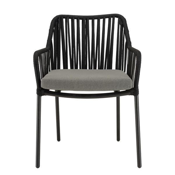 Lot de 2 fauteuils cordage noir coussin assise gris anthracite MALO
