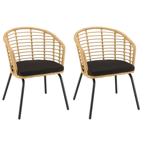 Lot de 2 fauteuils en rotin synthétique couleur naturelle MALO - Salon de jardin design