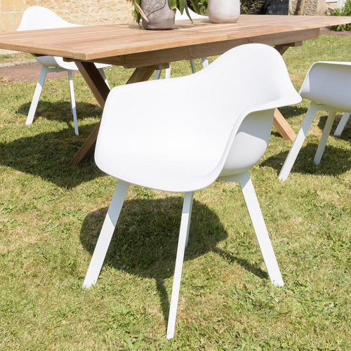 Lot de 6 fauteuils blancs dossier arrondi MALO - Salon de jardin design