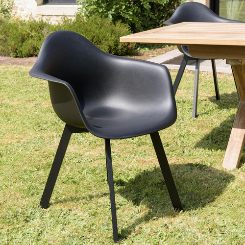 Lot de 6 fauteuils noirs dossier arrondi MALO Macabane  - Salon de jardin design