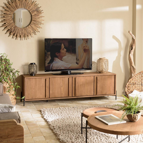 Meuble TV 4 portes en bois de teck recyclé  Macabane  - Meuble tv design