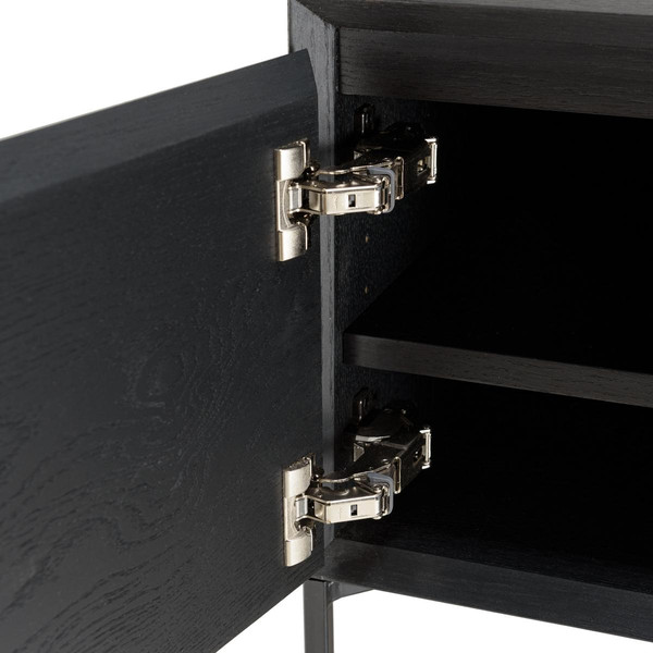 Meuble TV noir 1 porte 2 tiroirs pieds métal noir MAXENDRE