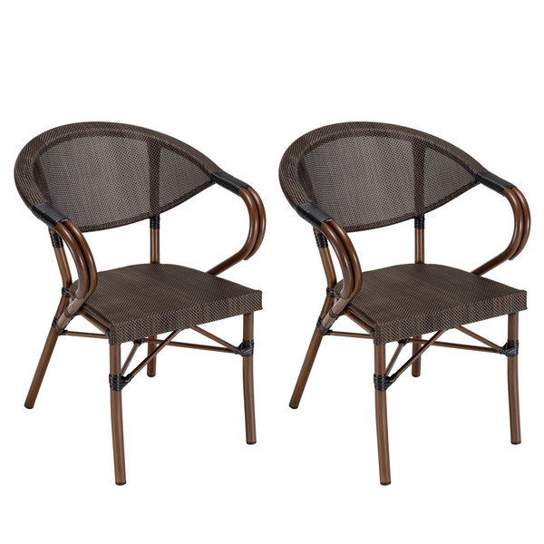 Salon de jardin 2 personnes en acier - 1 table carrée 70x70cm et 2 chaises en textilène marron